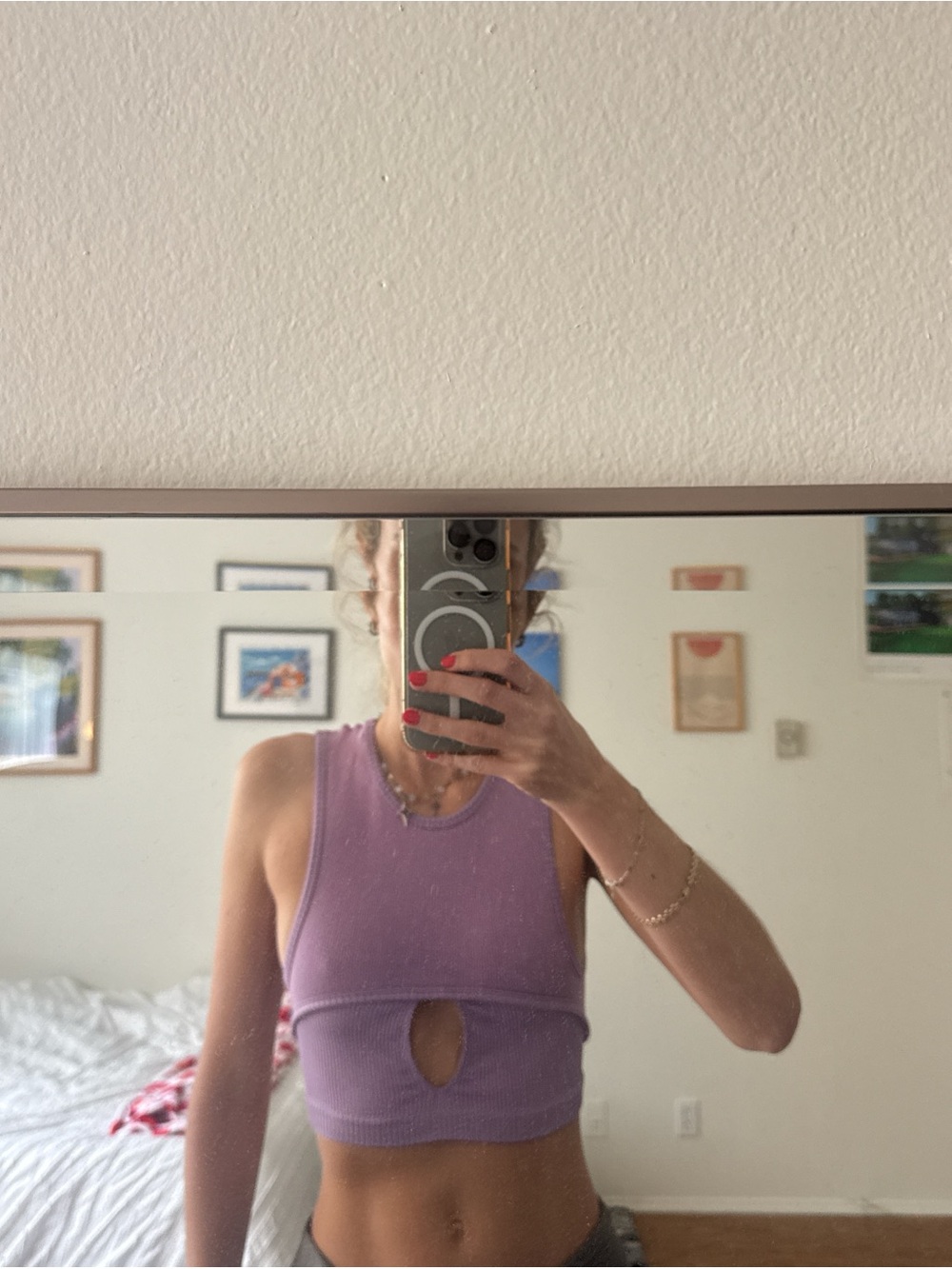 Lilac Cutout Ribbed Crop Tank Top